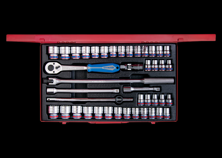 KING TONY Profi-Werkzeuge - 1/2" Steckschlüssel- und Zubehörset, metrisch und Zoll - 42 tlg. 4042CR02