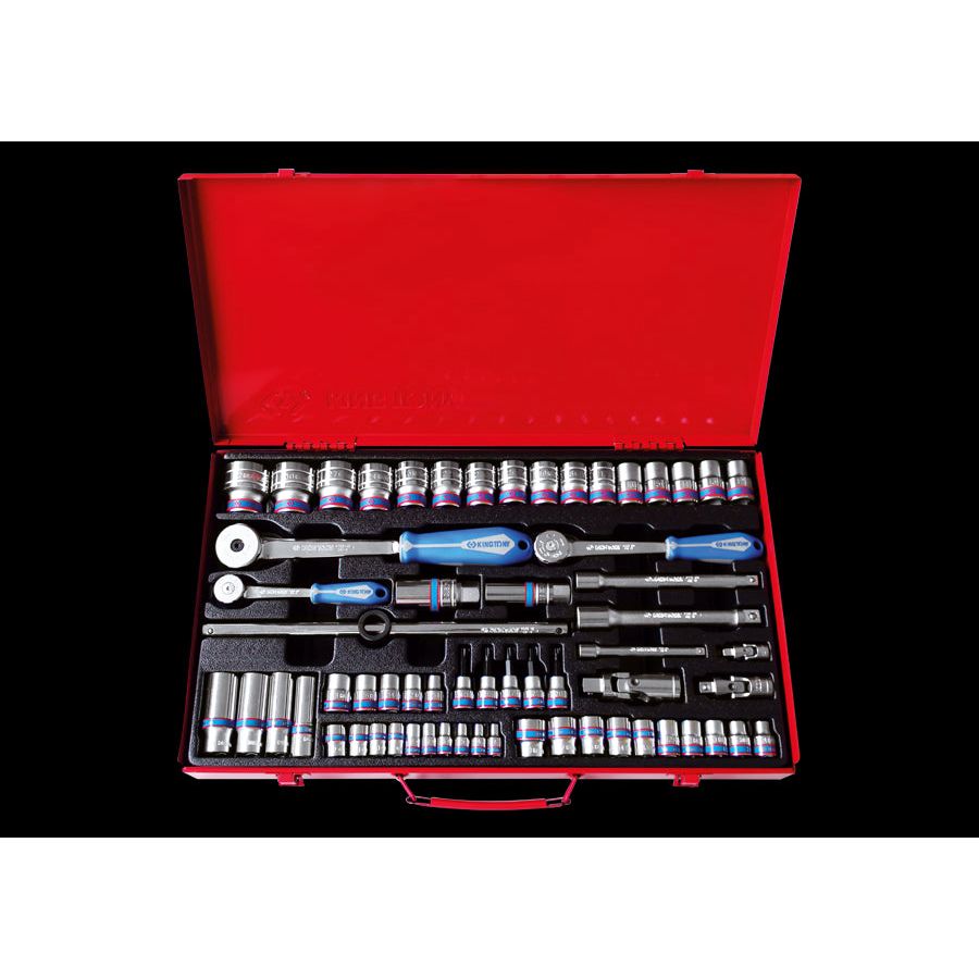 KING TONY Profi-Werkzeuge - 1/4"+ 3/8"+ 1/2" Steckschlüssel-Set, metrisch, mit Zubehör - 62 tlg. 9564MR01