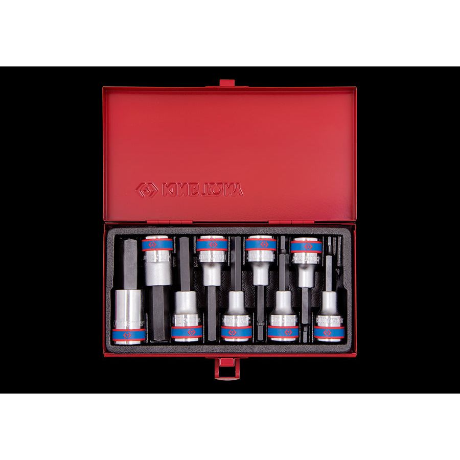 KING TONY Profi-Werkzeuge - 1/2" 6-Kant Steckschlüssel-Set, lang - 9 tlg. 4120PR