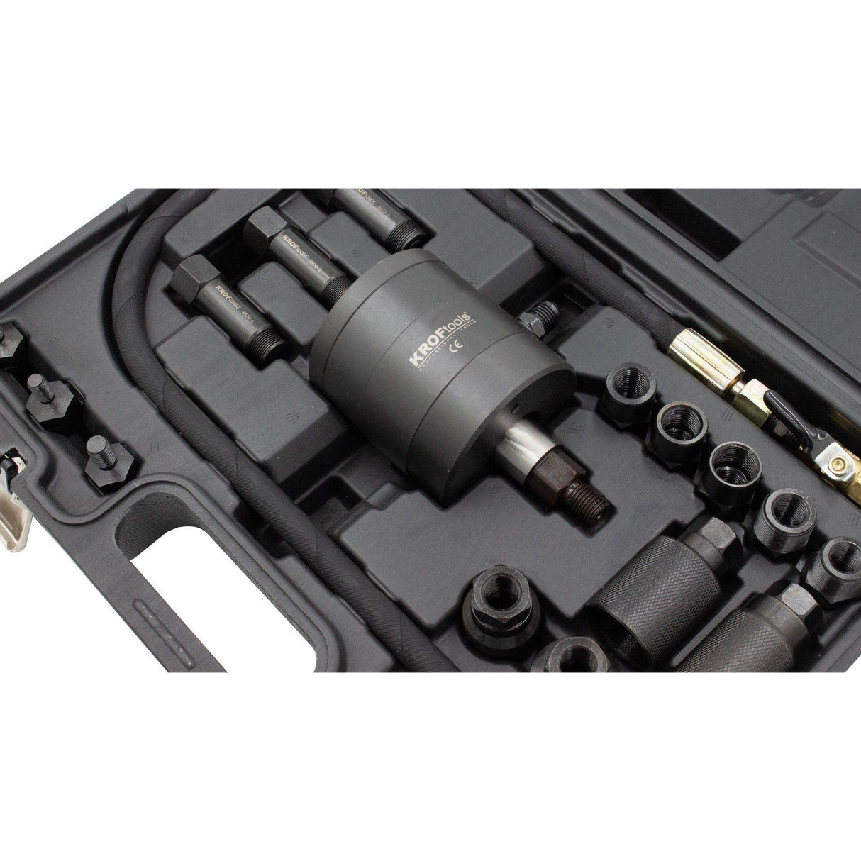 KROFtools 21tlg Diesel Einspritzdüsen Abzieher Pneumatischer Injektor Abzieher - Adapter Bosch Delphi Denso Siemens. Zum Demontieren festsitzender Einspritzdüsen & Glühkerzen. - Tools.de TP Profishop GmbH