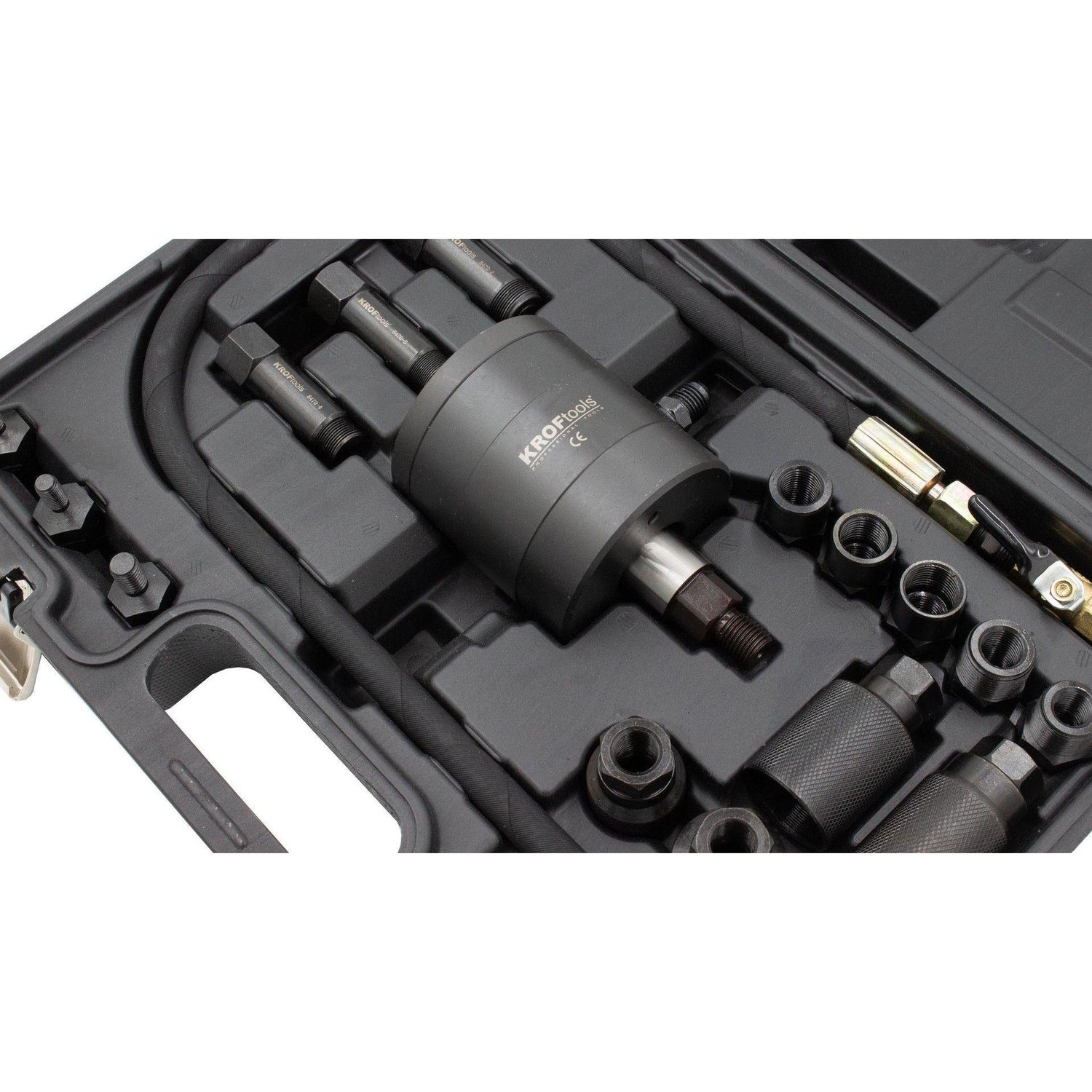 KROFtools 21tlg Diesel Einspritzdüsen Abzieher Pneumatischer Injektor Abzieher - Adapter Bosch Delphi Denso Siemens. Zum Demontieren festsitzender Einspritzdüsen & Glühkerzen. - Tools.de TP Profishop GmbH