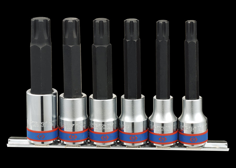 KING TONY Profi-Werkzeuge - 1/2" RIBE Steckschlüssel-Set, lang, Steckleiste - 6 tlg. 4116PR