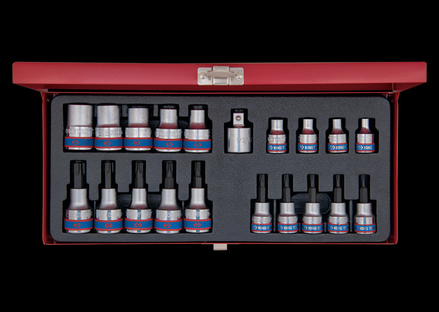 KING TONY Profi-Werkzeuge - 3/8"+ 1/2" TORX® Steckschlüssel-Set, mit Zubehör - 20 tlg. 7120PR