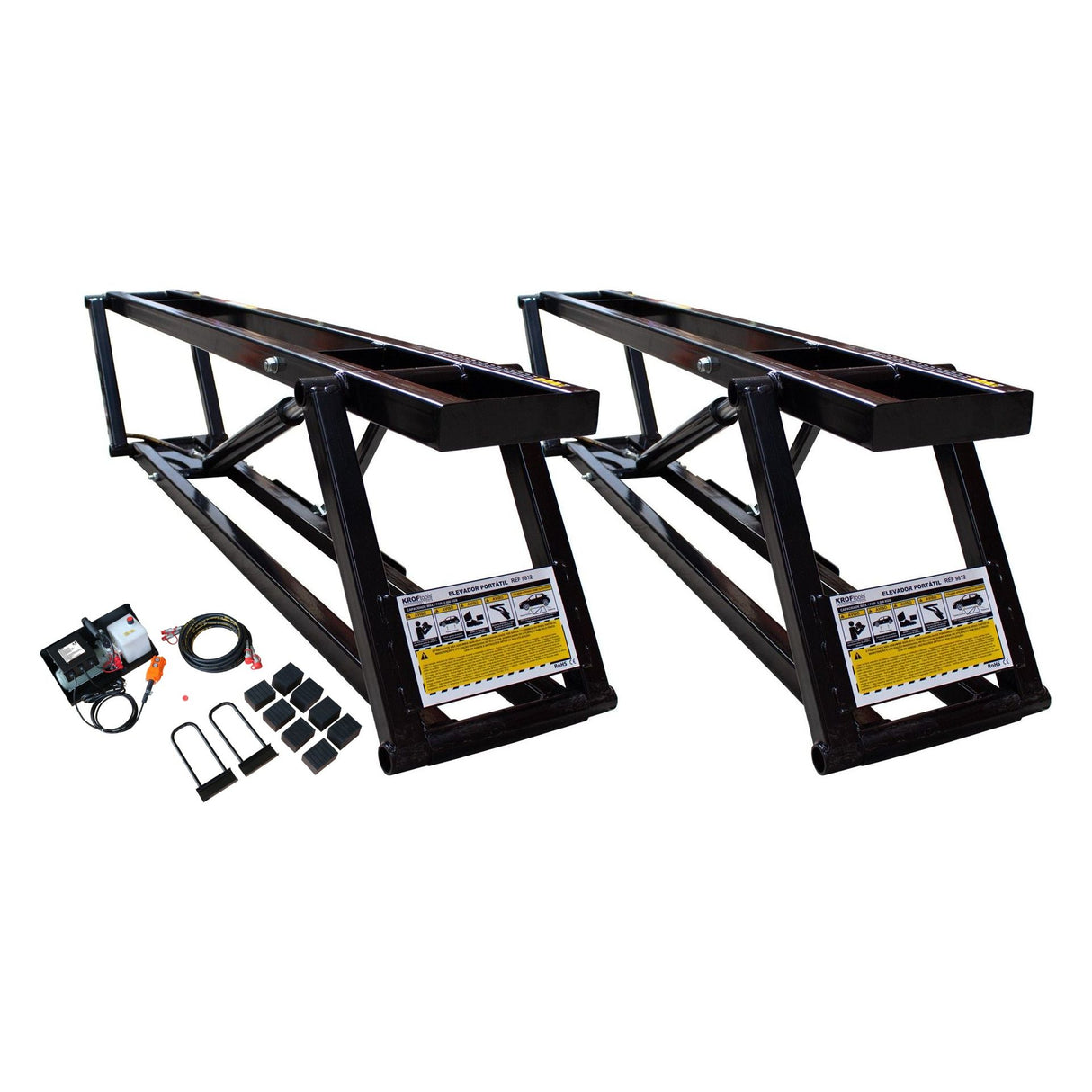 KROFtools Set Mobile Hebebühne 2500kg 90mm flach 9812 + Werkzeugwagen gefüllt, bestückt mit 160 Teile 8612