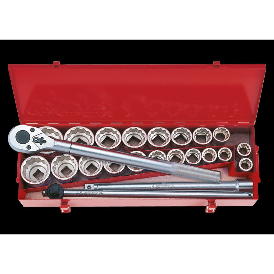 KING TONY Profi-Werkzeuge - 3/4" Steckschlüssel-Set, metrisch und Zoll, mit Zubehör - 24 tlg. 6224CR
