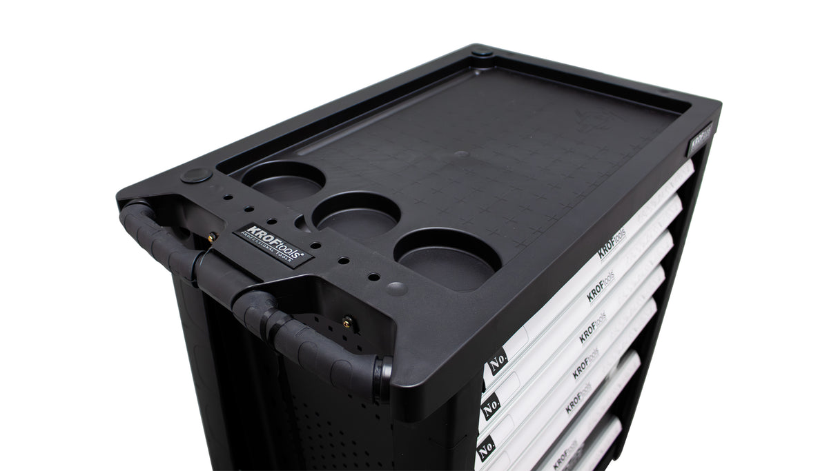 KroofTools Werkstattwagen bestückt - Werkzeugwagen gefüllt, bestückt mit 160 Teile, 7 Schubladen - schwarz - 8612