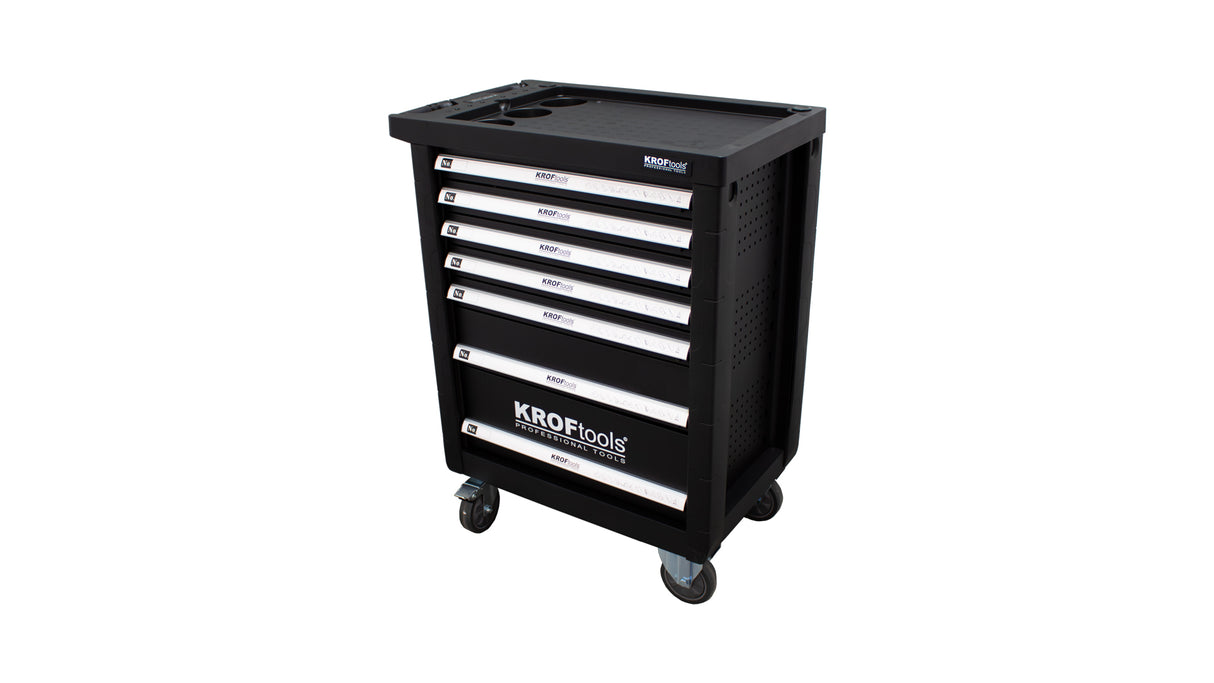KroofTools Werkstattwagen bestückt - Werkzeugwagen gefüllt, bestückt mit 160 Teile, 7 Schubladen - schwarz - 8612