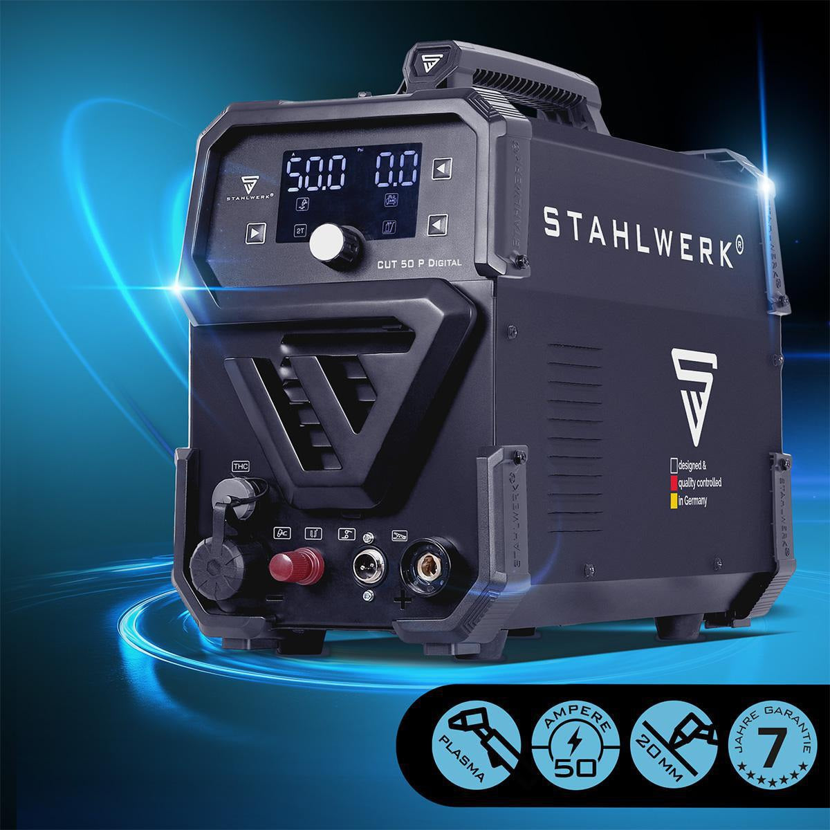STAHLWERK Plasmaschneider CUT 50 Pro Digital – 50 A, 20 mm Baustahl, HF-Pilotzündung, THC-Schnittstelle