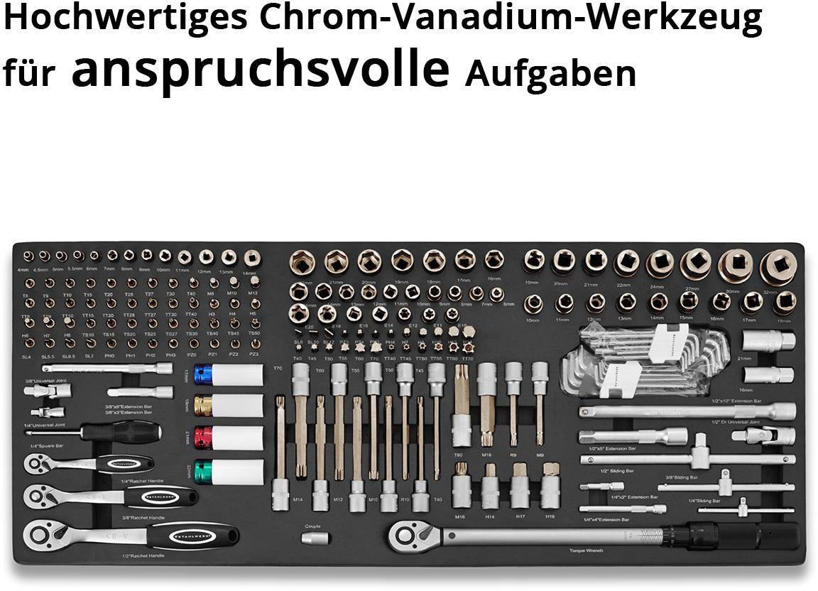STAHLWERK Werkzeugmodul 186-teilig Steckschlüssel- und Bit-Satz aus Chrom-Vanadium-Stahl