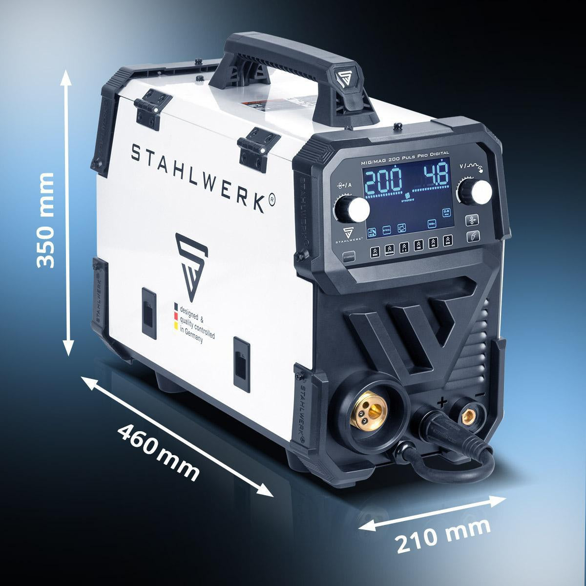 STAHLWERK MIG MAG 200 Puls Pro Digital Schutzgasschweißgerät mit Zubehör, 200 A, vollsynergisch