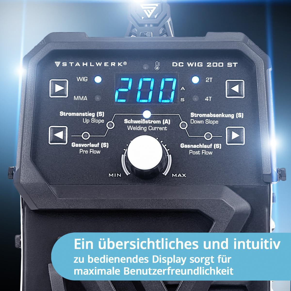 STAHLWERK DC WIG 200 ST TIG-Schweißanlage mit Zubehör – 200 A, IGBT, 2-in-1 WIG/MMA