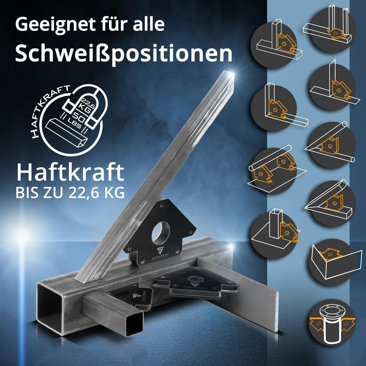 STAHLWERK Magnet-Schweißwinkel 50 lbs – 45°, 90° & 135° Winkelfixierer, 4er-Set