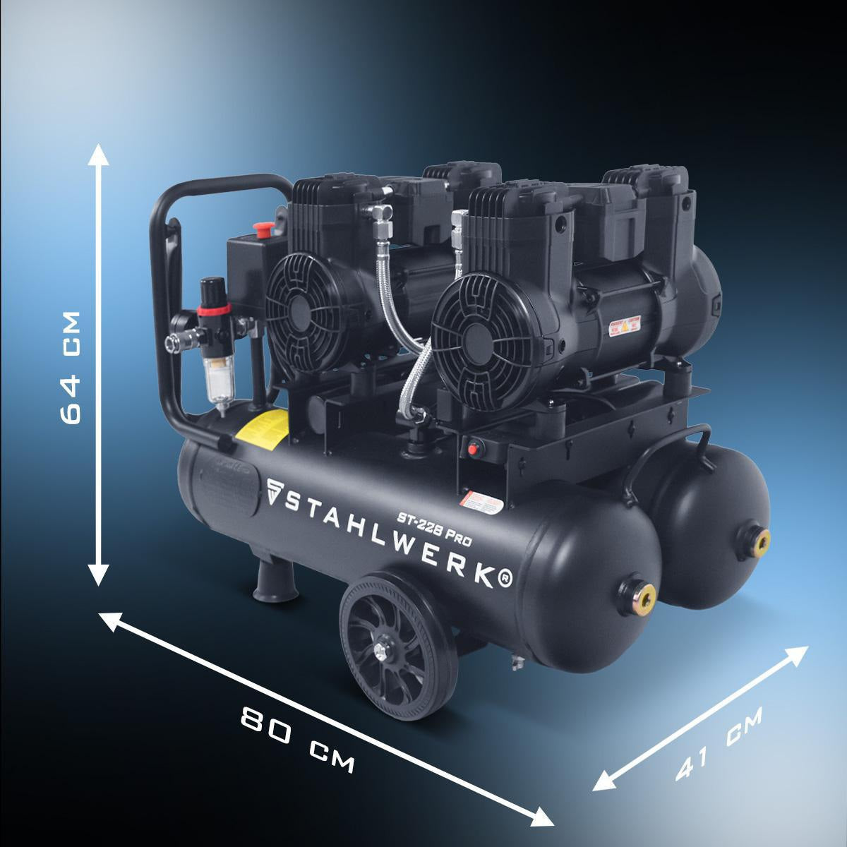 STAHLWERK Kompressor ST-228 Pro – 410 l/min, 8 bar, 22 l, ölfrei & flüsterleise