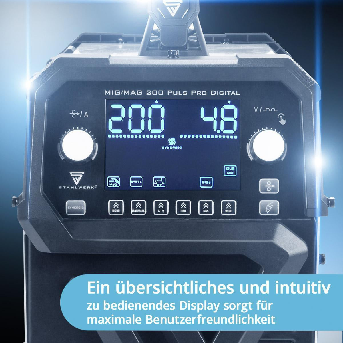 STAHLWERK MIG MAG 200 Puls Pro Digital Schutzgasschweißgerät mit Zubehör, 200 A, vollsynergisch