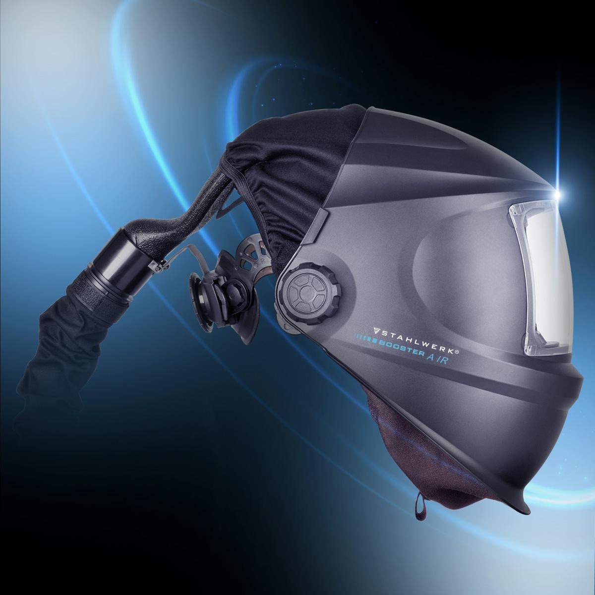 STAHLWERK Automatik-Schweißhelm BOOSTER AIR Frischluftsystem TH3 – 3-in-1 Schutzhelm mit P3-Filter