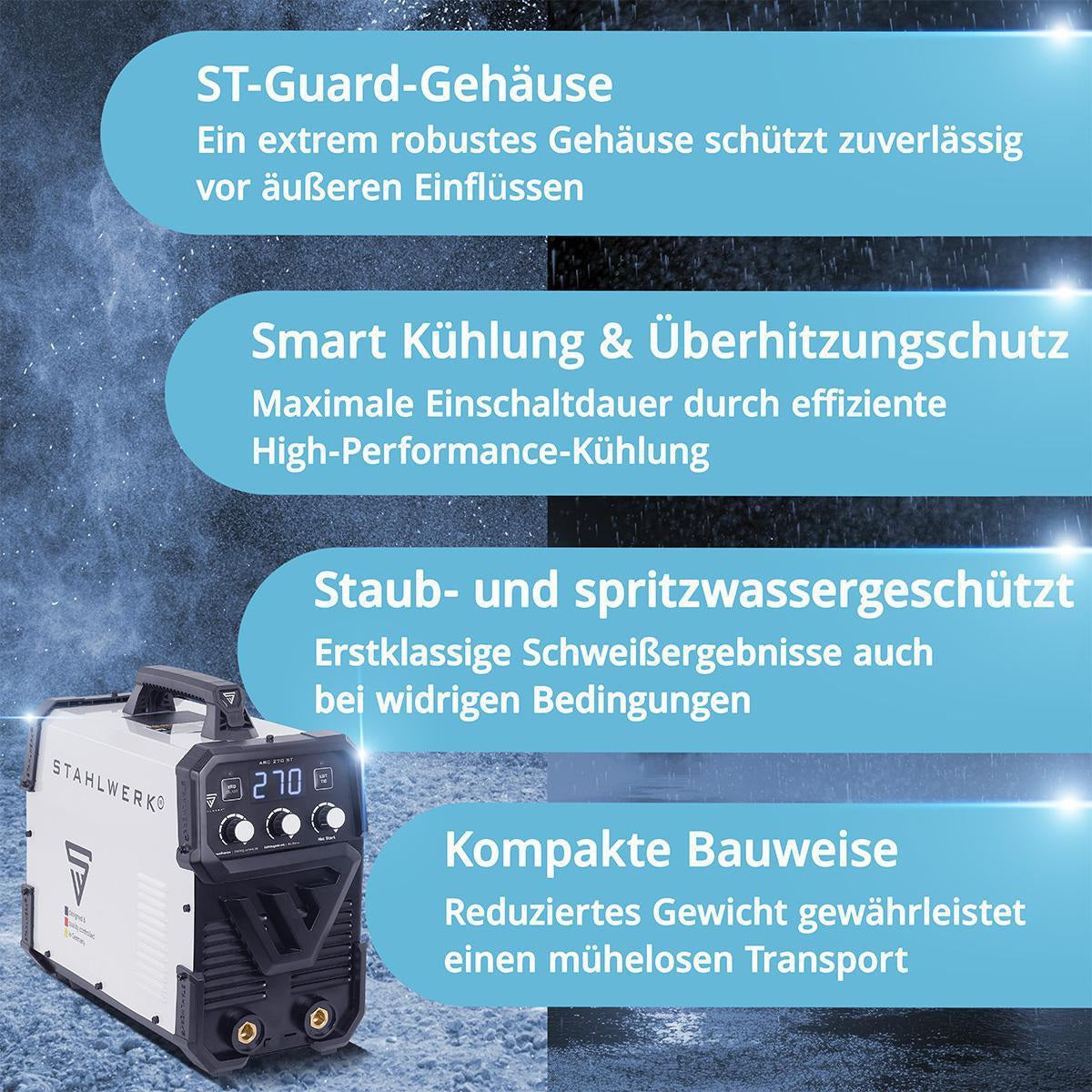 STAHLWERK ARC 270 ST Elektrodenschweißgerät – 270 A, IGBT, MMA/Lift-TIG, 400 V