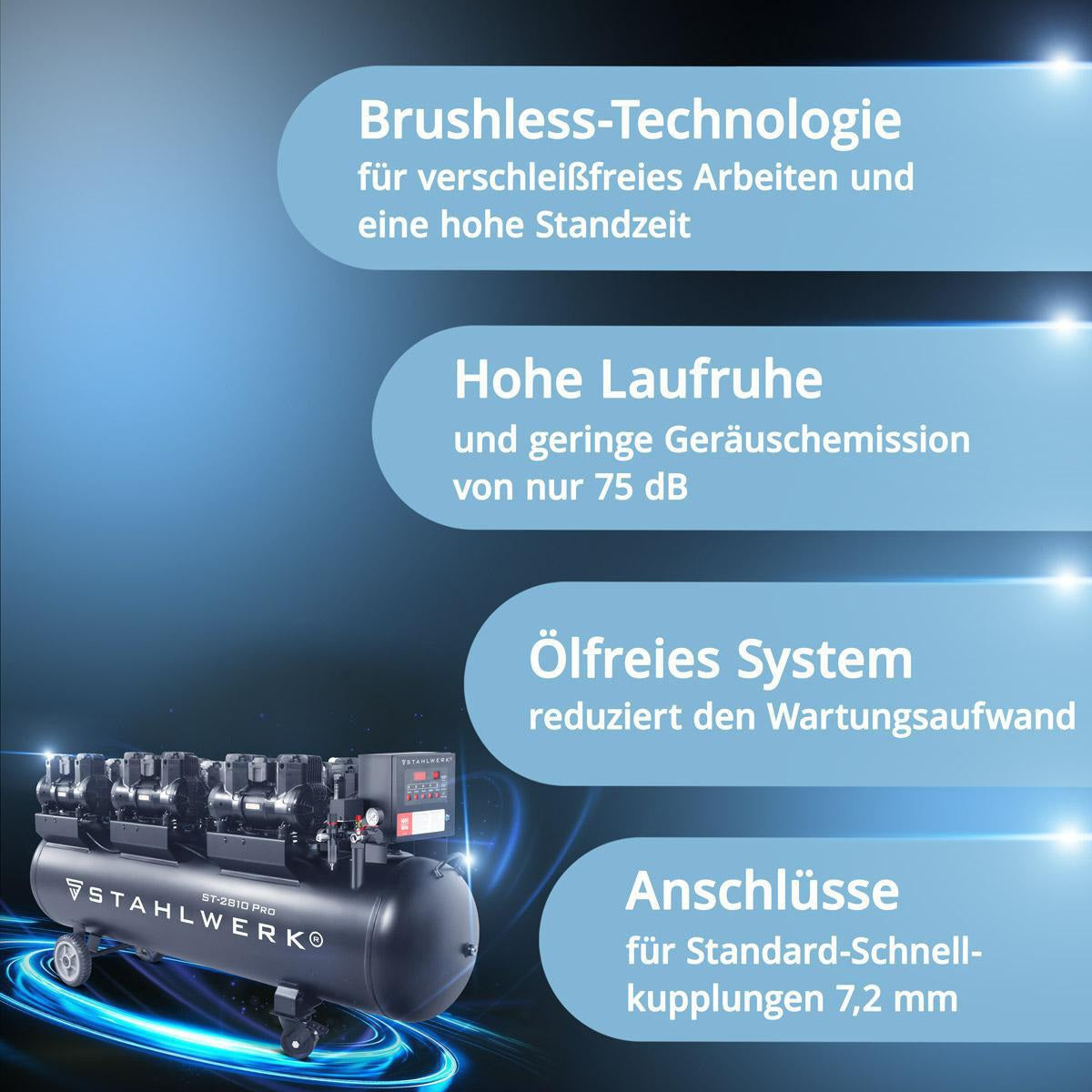 STAHLWERK Kompressor ST-2810 Pro – 1500 l/min, 10 bar, 280 l, ölfrei