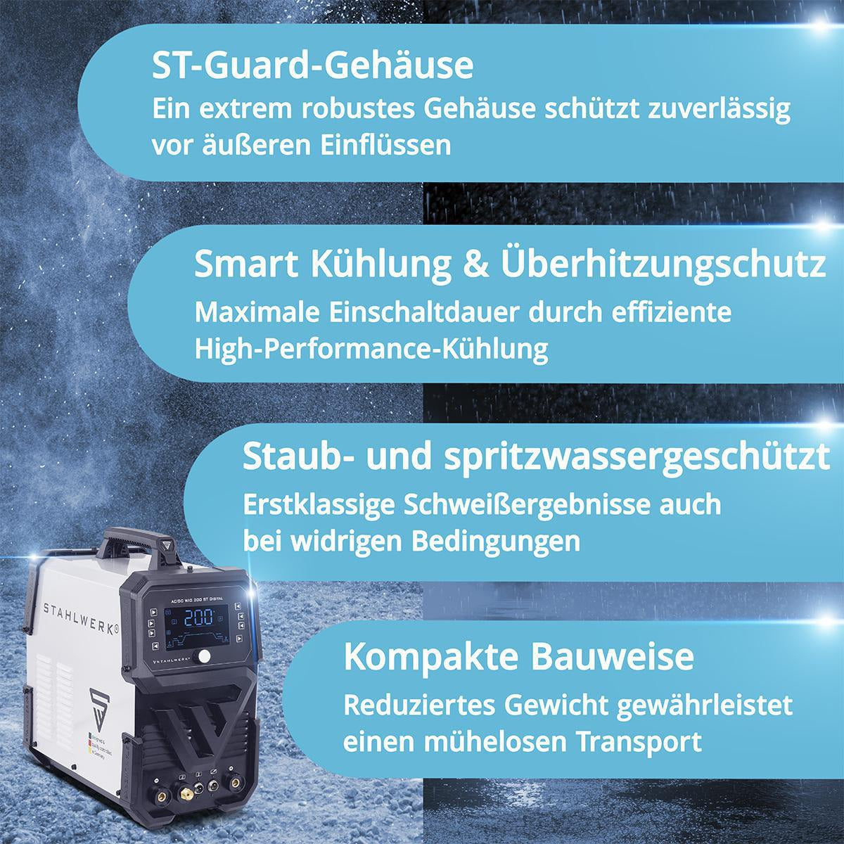 STAHLWERK AC/DC WIG 200 ST Digital Inverterschweißgerät – 3-in-1 WIG/MMA/Clean, 200 A, IGBT