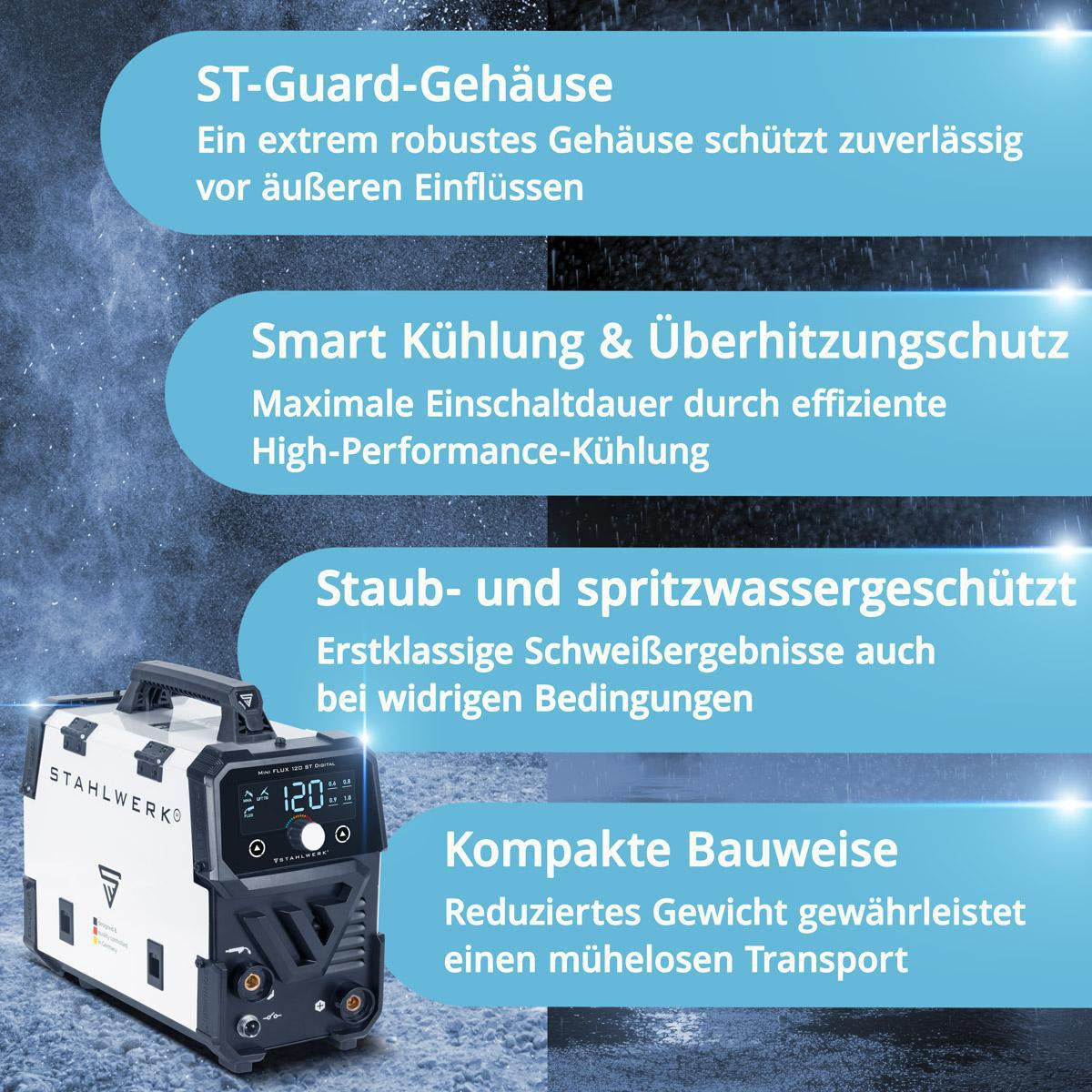 STAHLWERK Fülldrahtschweißgerät Mini FLUX 120 ST Digital mit Zubehör 20-120 A