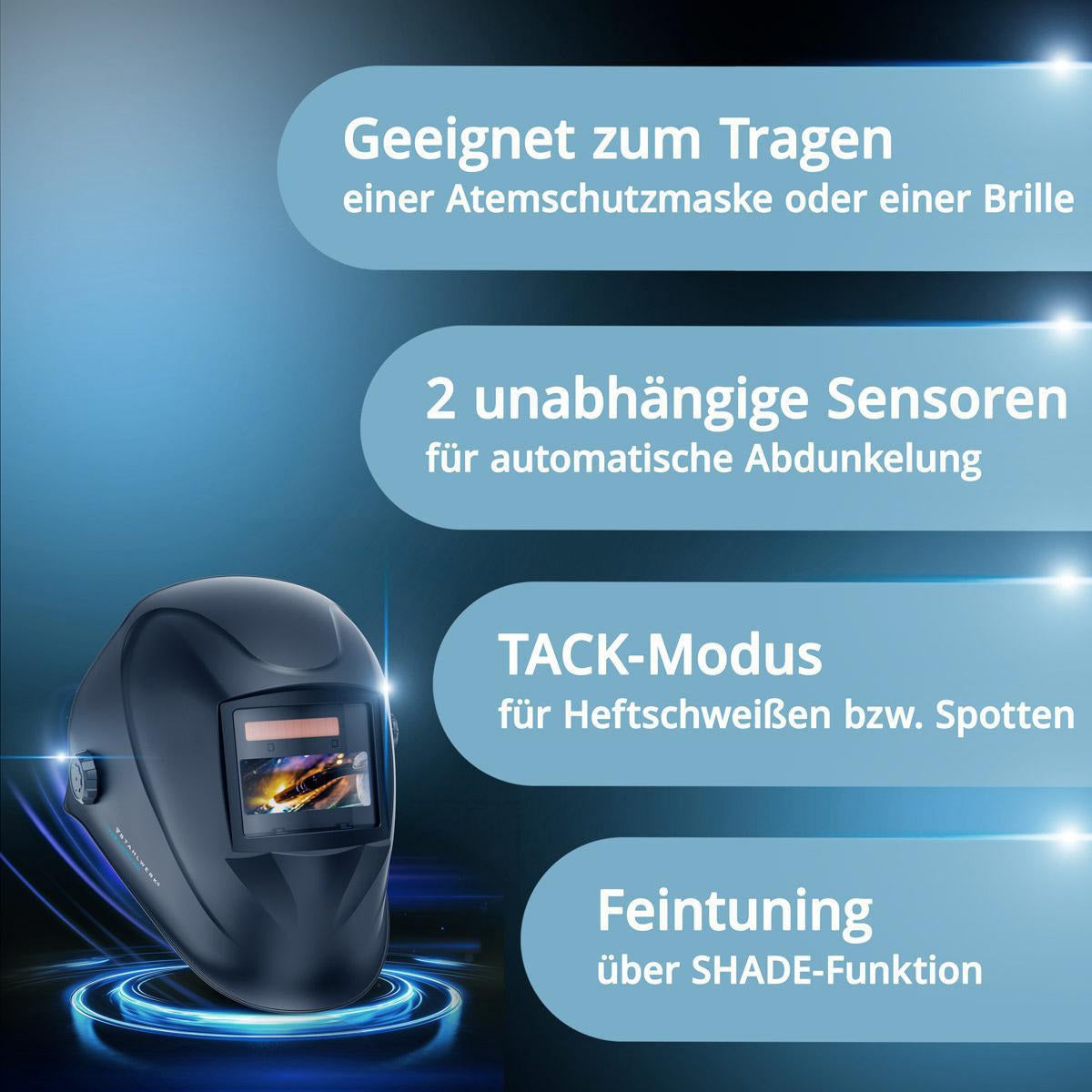 STAHLWERK Schweißerschutzhelm WORKER 3-in-1 96x39mm mit True-Colour-Technologie