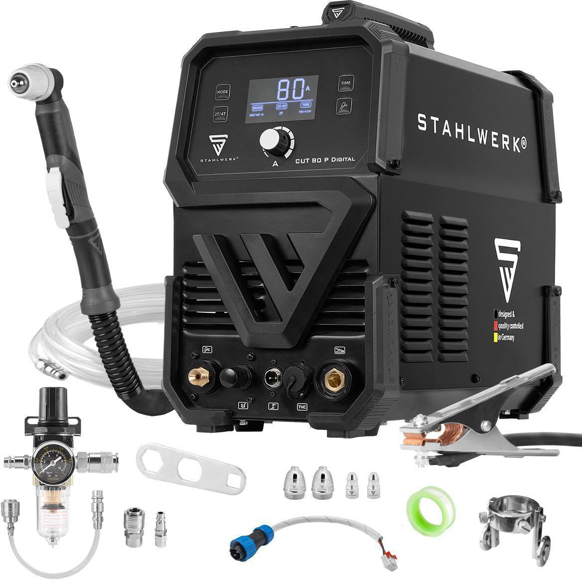 STAHLWERK Plasmaschneider CUT 80 P Digital – 80 A, 400 V, bis 25 mm Baustahl, mit Zubehör