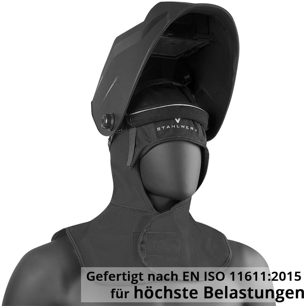 STAHLWERK Hitzeschutzhaube Universalgröße Schwarz – Feuerfeste Schweißhaube EN ISO 11611