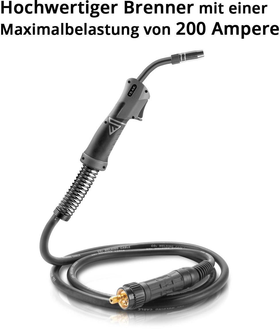 STAHLWERK AK15 · MB15 Schweißbrenner mit 3 m Schlauchpaket – 200 A, gasgekühlt, Eurozentralanschluss