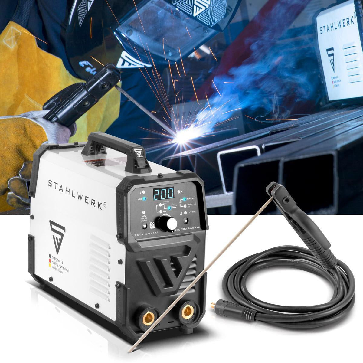 STAHLWERK Elektrodenschweißgerät ARC 200 Puls Pro mit Zubehör 10-200 A – MMA & Lift-TIG