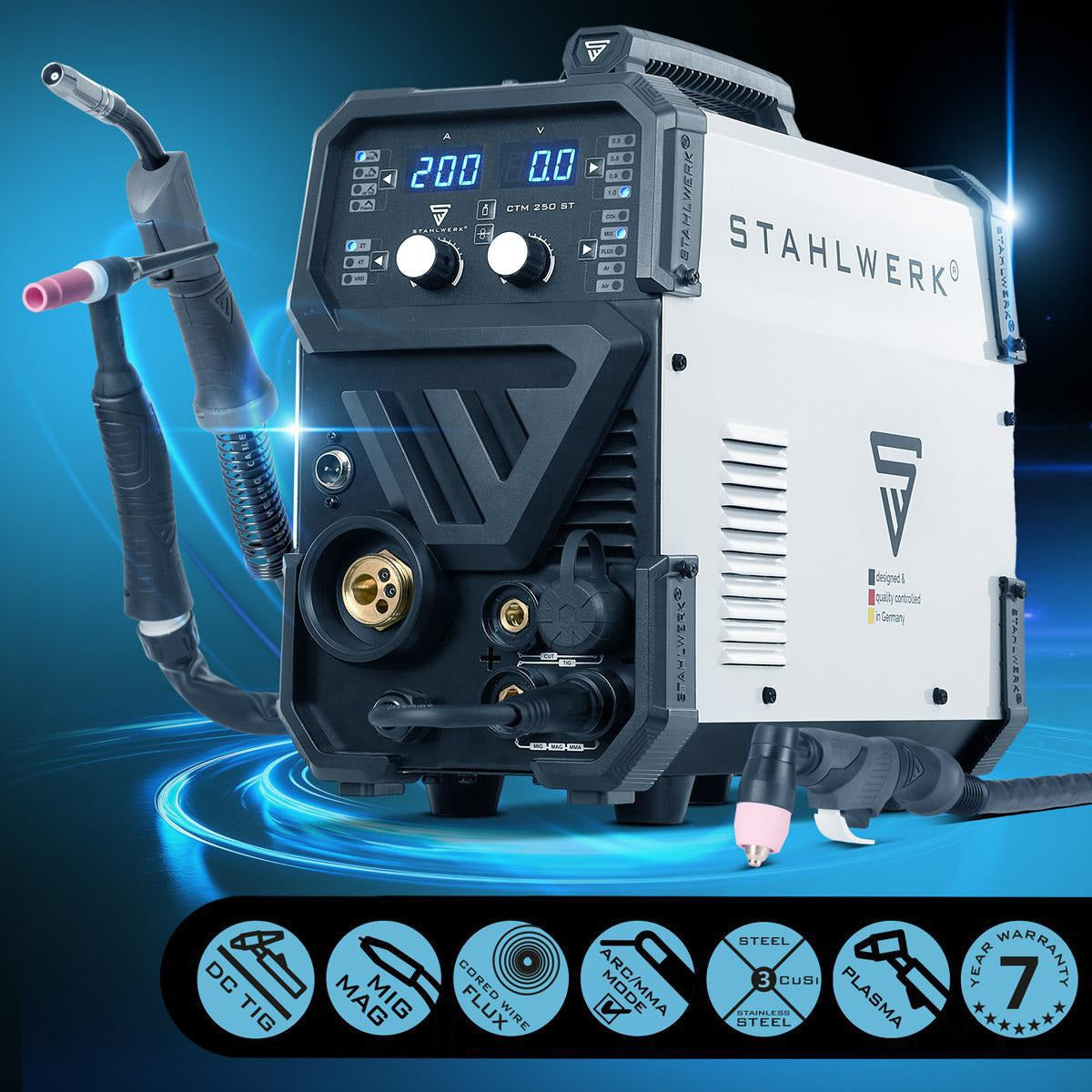 STAHLWERK CTM-250 ST 4-in-1 Kombi-Schweißgerät mit Plasmaschneidfunktion, 200 A Inverter