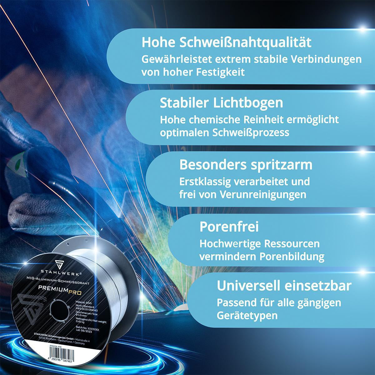 STAHLWERK Alu Schweißdraht ER4043 (AlSi5) 1,0 mm 0,45 kg – MIG MAG Universaldraht
