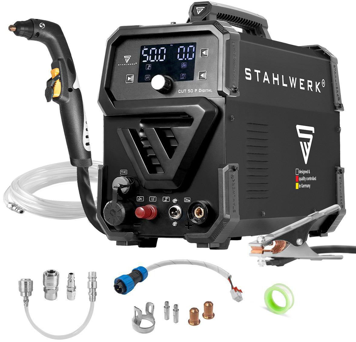 STAHLWERK Plasmaschneider CUT 50 Pro Digital – 50 A, 20 mm Baustahl, HF-Pilotzündung, THC-Schnittstelle