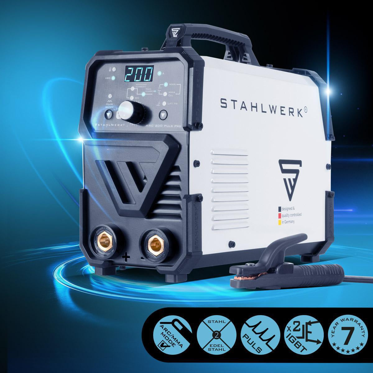 STAHLWERK Elektrodenschweißgerät ARC 200 Puls Pro mit Zubehör 10-200 A – MMA & Lift-TIG