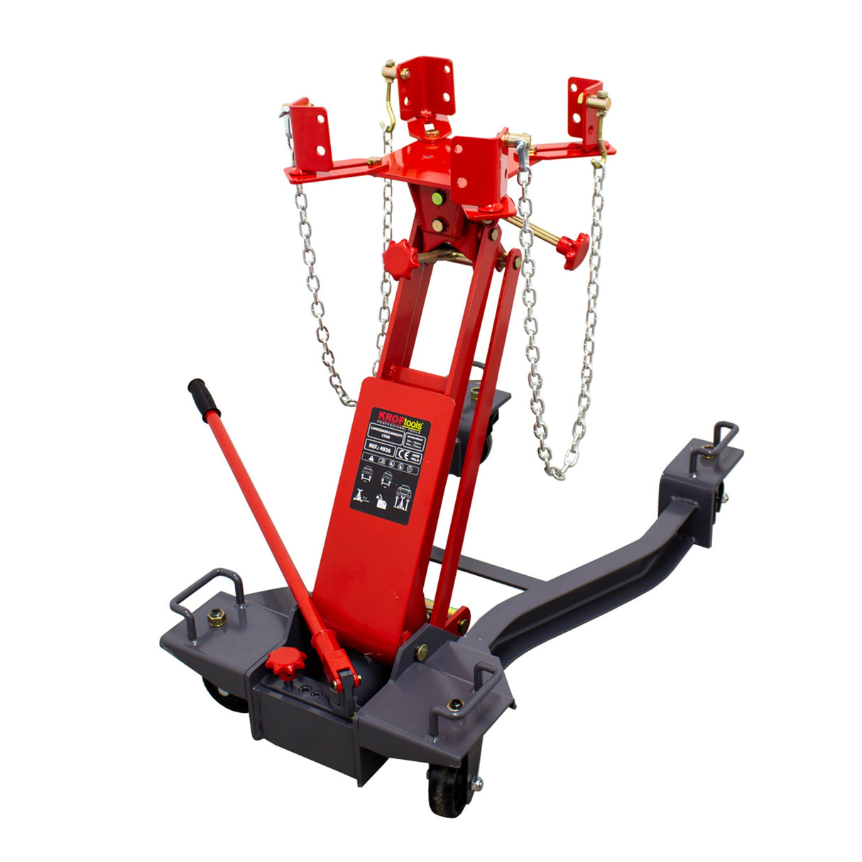 KROFtools 1000 kg Hydraulischer Getriebeheber mit verstellbarer Aufnahmeplatte für Getriebe & Motoren, 19–77 cm Hubhöhe, robust & mobil - 4926