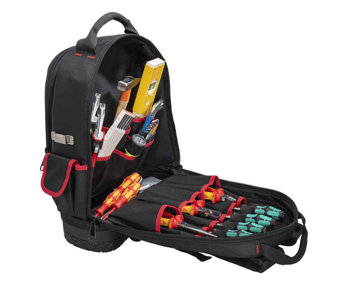 PARAT Werkzeugrucksack B360xT170xH440mm Nylon schwarz/rot – 15 Fächer & Laptopfach