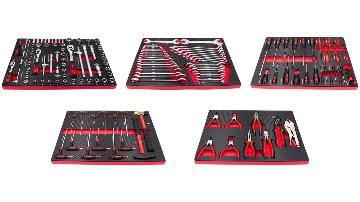 KroofTools Werkstattwagen bestückt - Werkzeugwagen gefüllt, bestückt mit 160 Teile, 7 Schubladen - schwarz - 8612