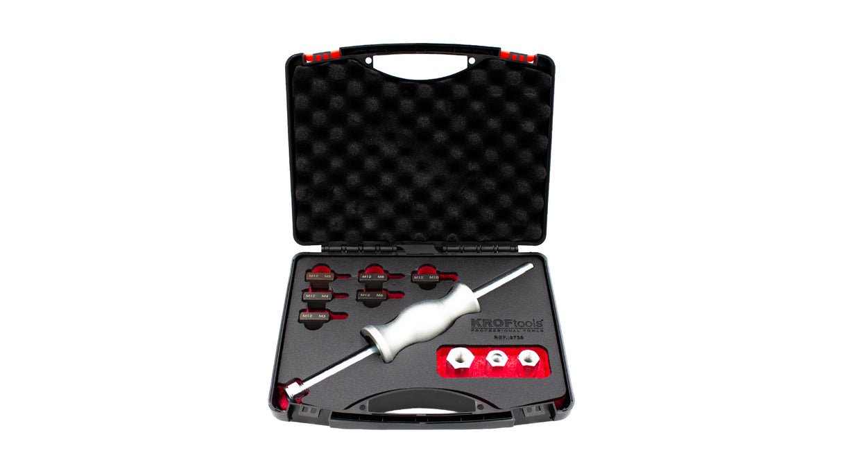 KROFtools 10-teiliges Gleithammer-Set mit Adaptern - Schlaghammer-Set Gewindeadaptern 8739 - K-8739