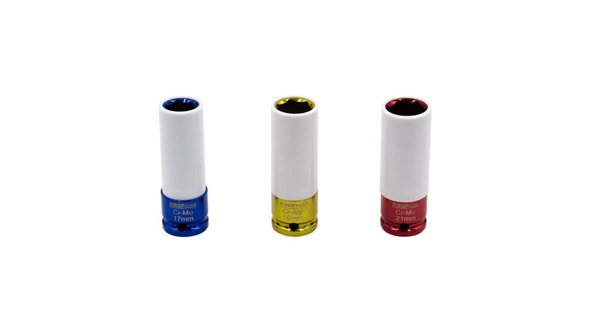 KROFtools 21 mm Schlagschrauber-Stecknuss-Set mit Kunststoffschutz, 3-teilig (17 / 19 ) 7003 K-7003