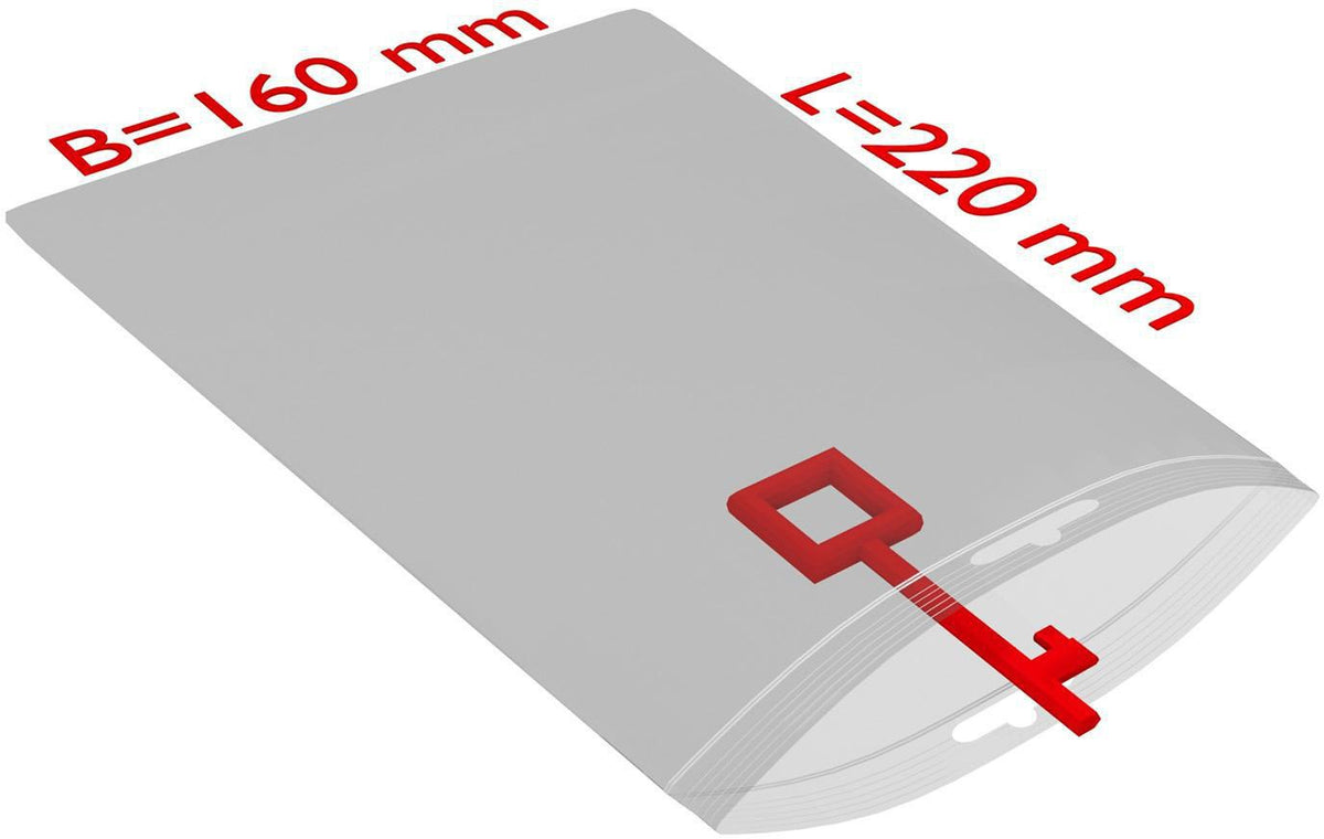 TRANSPAK Druckverschlussbeutel mit Eurolochung 100x150mm, 50µm PE transparent