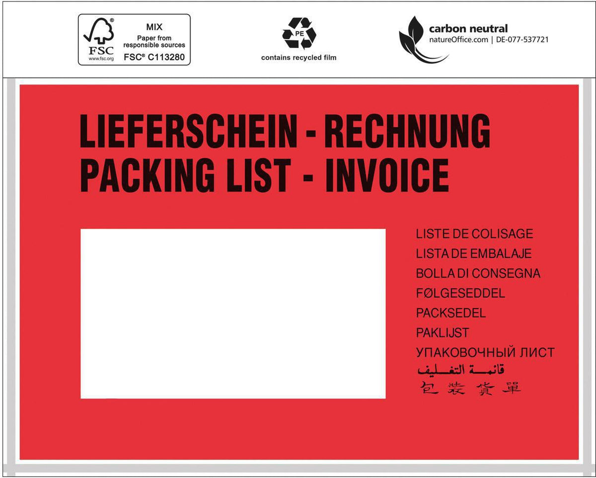 TRANSPAK Dokumententaschen Standard C6 175x118mm mit Lieferschein/Rechnung Aufdruck
