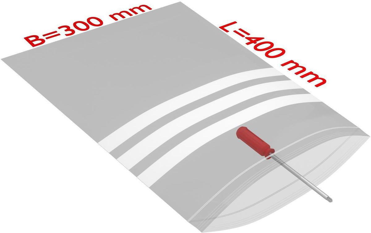 TransPak Druckverschlussbeutel 300x400mm, 50µm PE transparent, mit Beschriftungsfeld