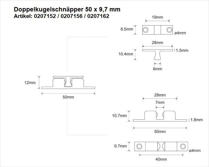 M-Beschläge Doppelkugelschnäpper MS blk 42mm – Kugeln und Federn aus Stahl, Messing
