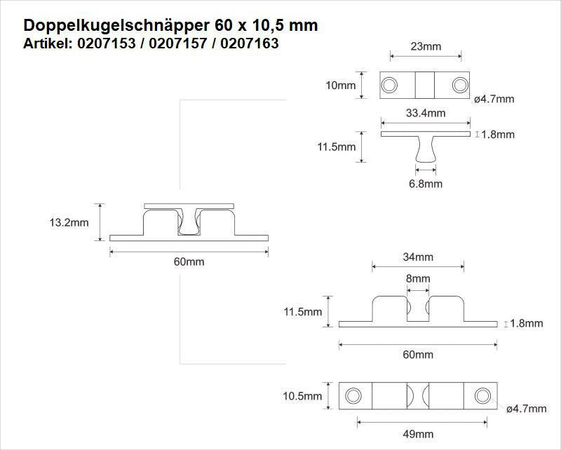 M-Beschläge Doppelkugelschnäpper MS blk 42mm – Kugeln und Federn aus Stahl, Messing