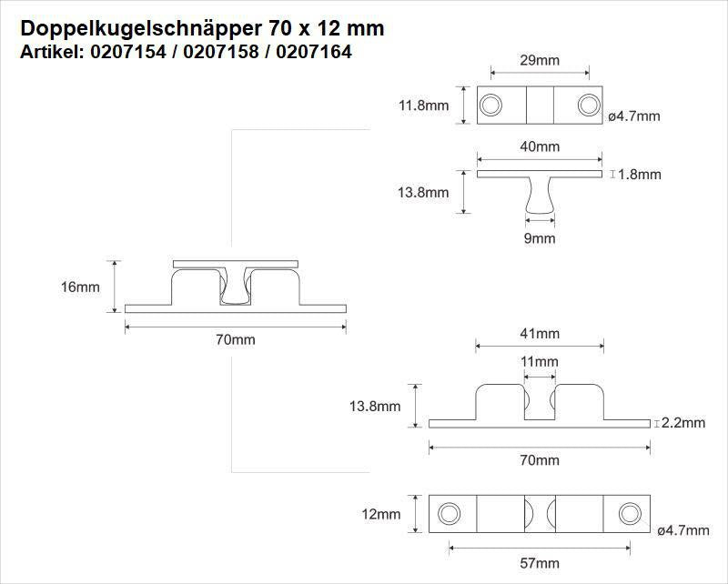 M-Beschläge Doppelkugelschnäpper MS blk 42mm – Kugeln und Federn aus Stahl, Messing