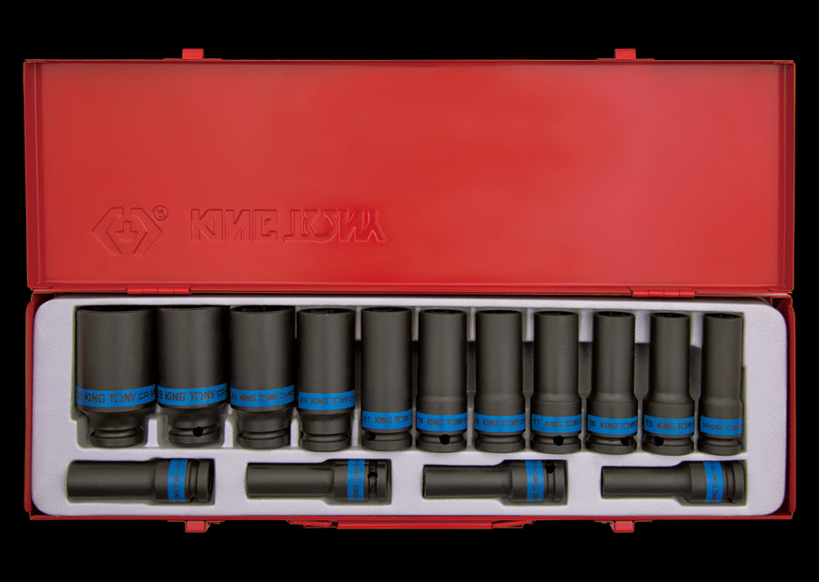 KING TONY Profi-Werkzeuge - 1/2" Kraft-Steckschlüsselset, lang, metrisch - 15 tlg. 4415MP03