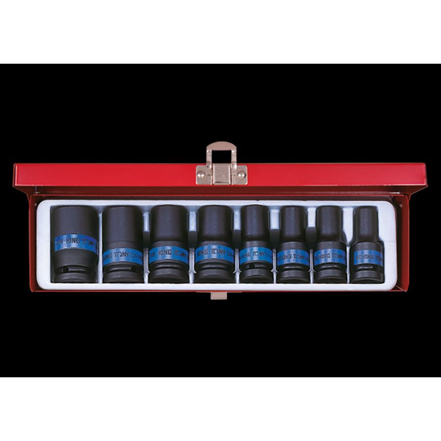 KING TONY Profi-Werkzeuge - 1/2" Kraft-Steckschlüsselset, lang, metrisch - 8 tlg. 4413MP