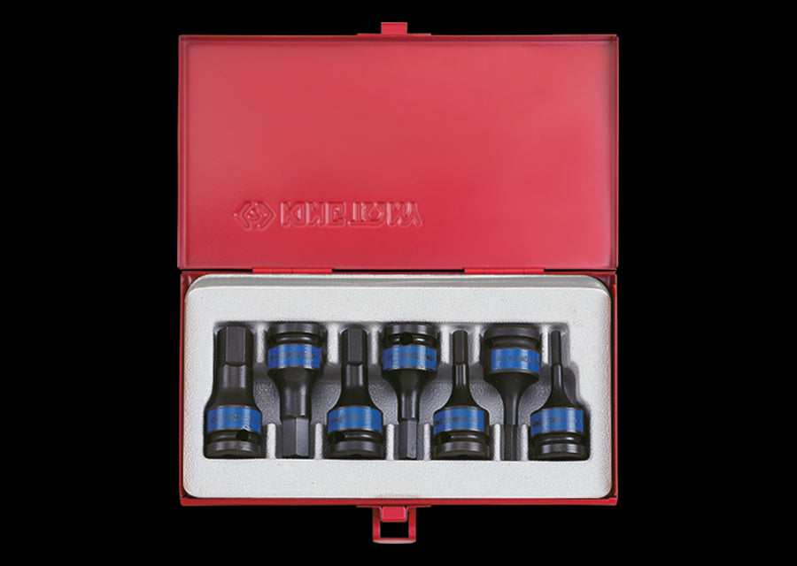 KING TONY Profi-Werkzeuge - 1/2" 6-Kant Kraft-Steckschlüssel - 7 tlg. 4407MP01