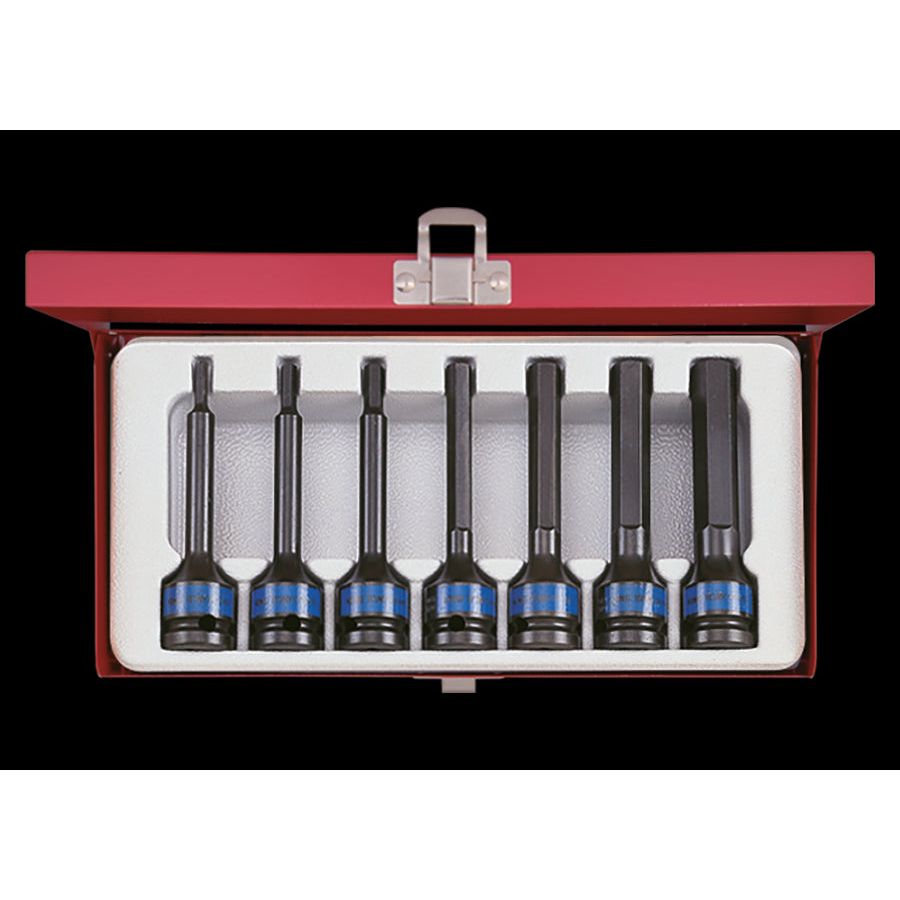 KING TONY Profi-Werkzeuge - 1/2" 6-Kant Kraft-Steckschlüsselset, lang - 7 tlg. 4457MP