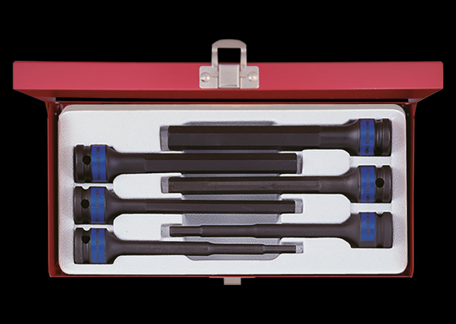 KING TONY Profi-Werkzeuge - 1/2" Schlag-Steckschlüssel-Satz 6-kant, lang - 6 tlg. 4476MP