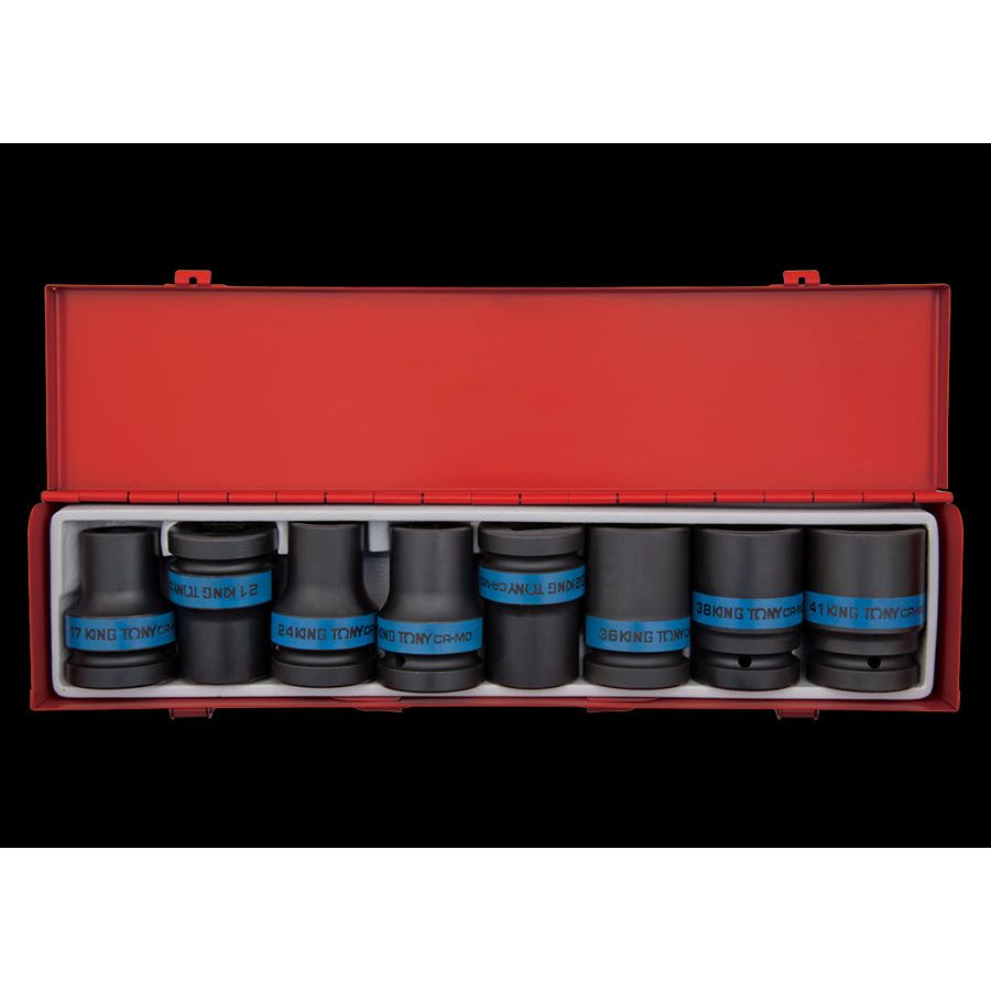 KING TONY Profi-Werkzeuge - 1" Kraft-Steckschlüsselset, lang, metrisch - 8 tlg. 8408MP