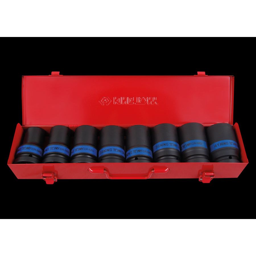 KING TONY Profi-Werkzeuge - 1" Kraft-Steckschlüsselset, lang, metrisch - 8 tlg. 8408MP10